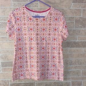 Croft & Barrow Geometric Pink and White Short Sleeve Tee